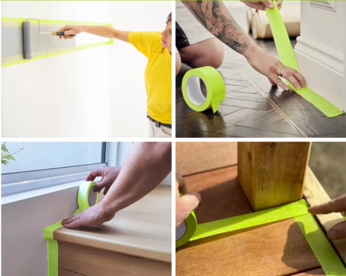 Cinta de mascarado verde Resistencia a la radiación UV 30 días Alta temperatura 120 grados Washi Crepe Papel de pintura cinta para pintura de automóviles